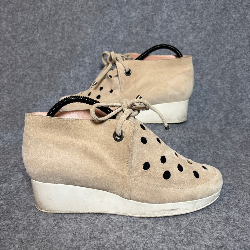Robert Clergerie Nadine Beige Suede Perforated Lace Up Wedge Bootie Women 8.5 US - Picture 2 of 8